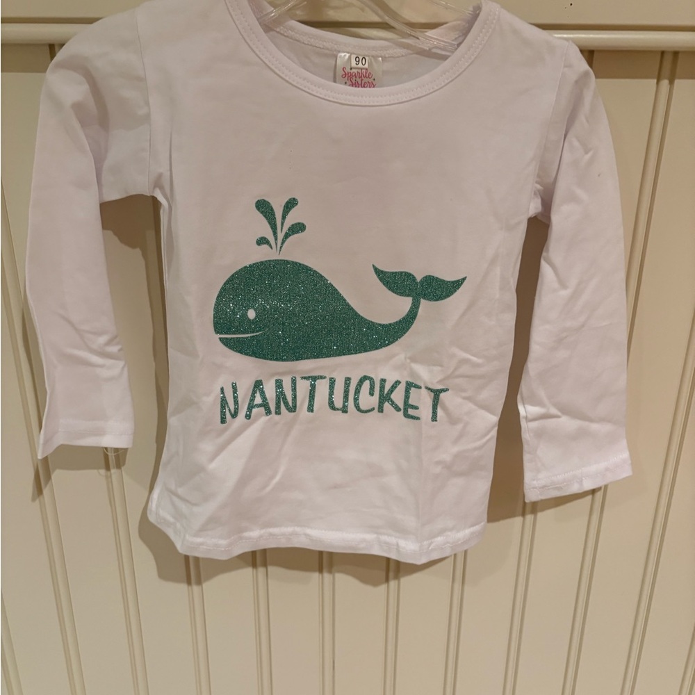 White and blue Long Sleeve Tees with Whale design and Nantucket